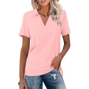 Women's Short Sleeve V Neck Polo Shirts Summer Collared Tops Casual
